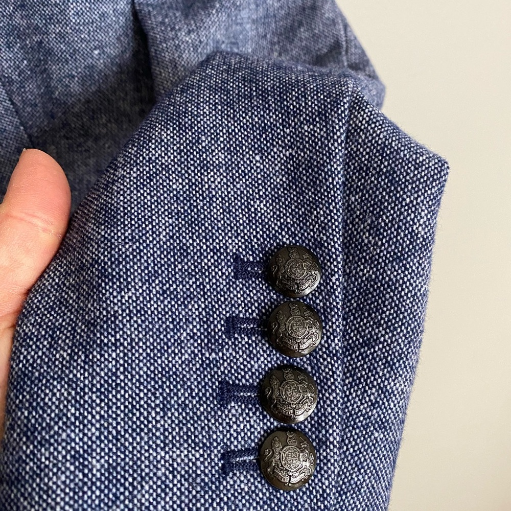 NWT Banana Republic Academy Tweed Blazer Wool Blend Blue Size 0 Petite - Picture 6 of 14